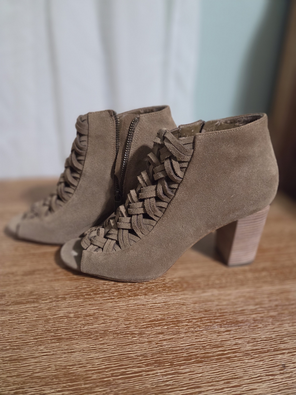 Michael Kors Westly Suede Woven Peep-Toe Booties